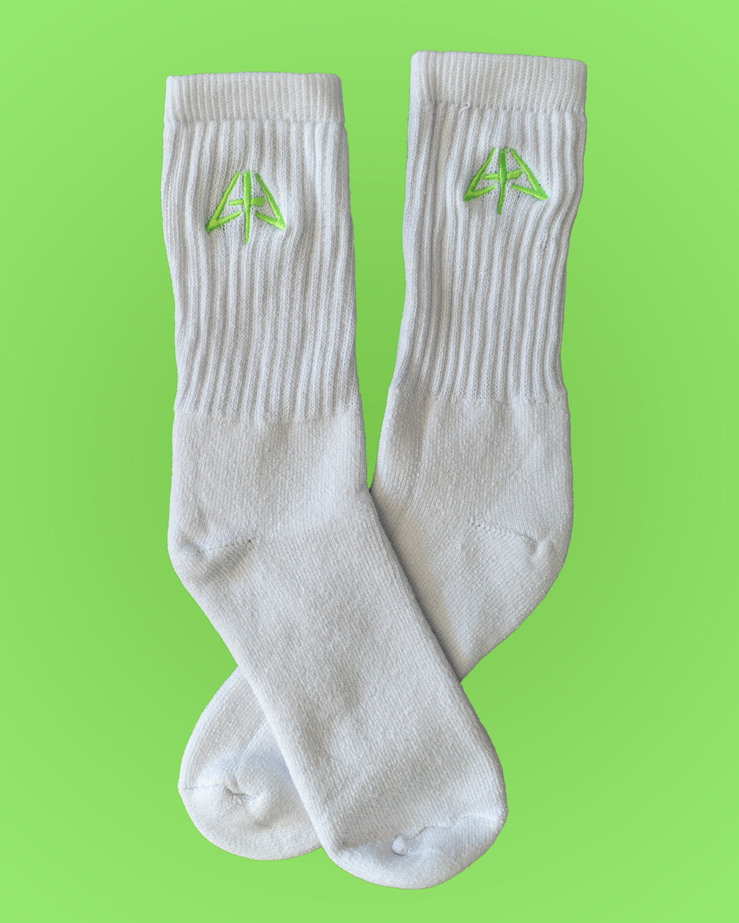 Præsident ekstra optager White with Neon Green Logo Socks – Learning to Lose